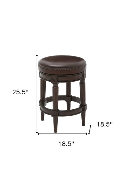 Dark Brown & Brown Faux Leather Backless Counter Height Swivel Bar Chair