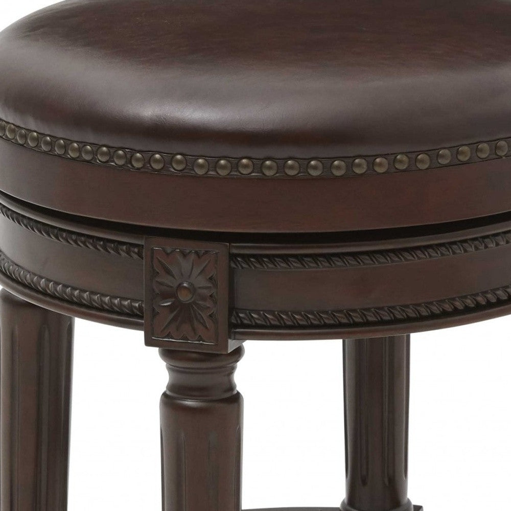 Dark Brown & Brown Faux Leather Backless Counter Height Swivel Bar Chair