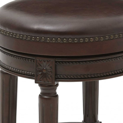 Dark Brown & Brown Faux Leather Backless Counter Height Swivel Bar Chair