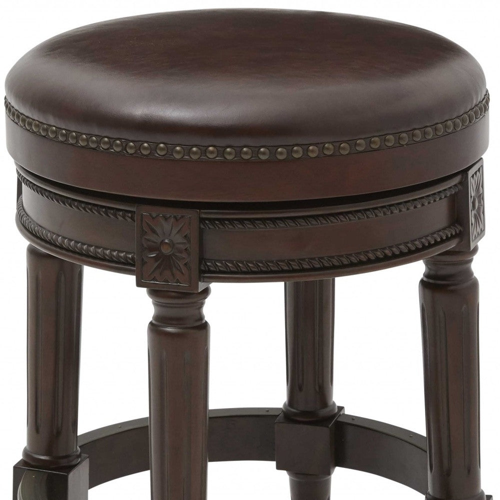 Dark Brown & Brown Faux Leather Backless Counter Height Swivel Bar Chair