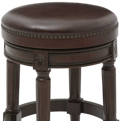 Dark Brown & Brown Faux Leather Backless Counter Height Swivel Bar Chair