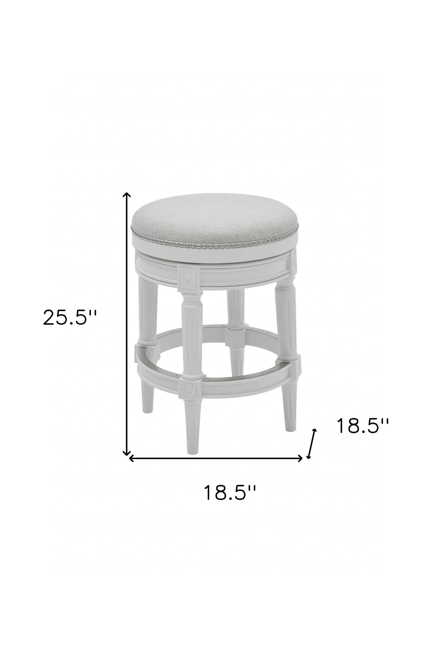White Solid Wood & Fabric Backless Counter Height Swivel Bar Chair