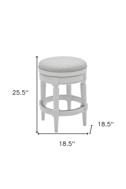 White Solid Wood & Fabric Backless Counter Height Swivel Bar Chair