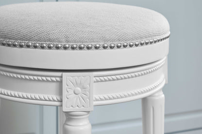 White Solid Wood & Fabric Backless Counter Height Swivel Bar Chair