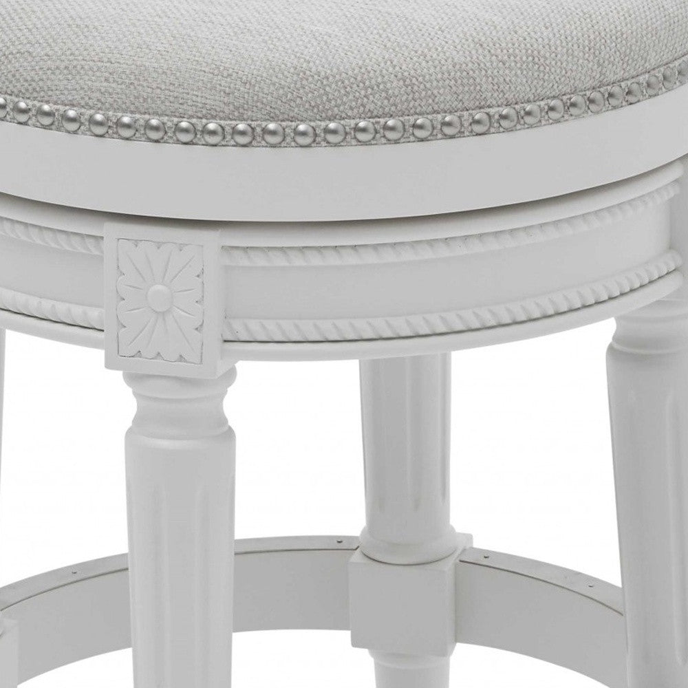 White Solid Wood & Fabric Backless Counter Height Swivel Bar Chair