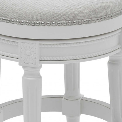 White Solid Wood & Fabric Backless Counter Height Swivel Bar Chair