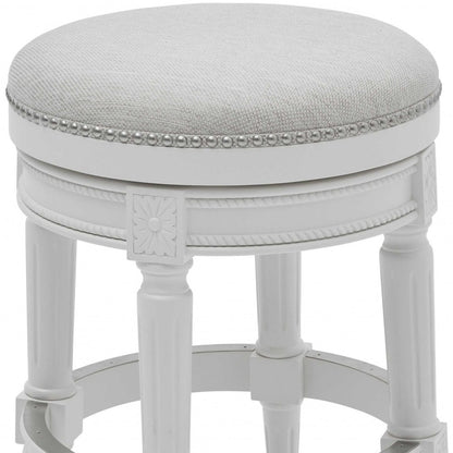 White Solid Wood & Fabric Backless Counter Height Swivel Bar Chair