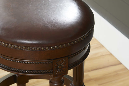 Brown Faux Leather & Solid Wood Backless Counter Height Swivel Bar Chair