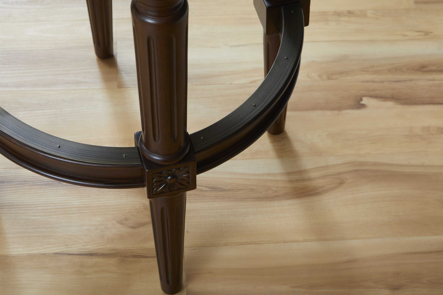 Brown Faux Leather & Solid Wood Backless Counter Height Swivel Bar Chair