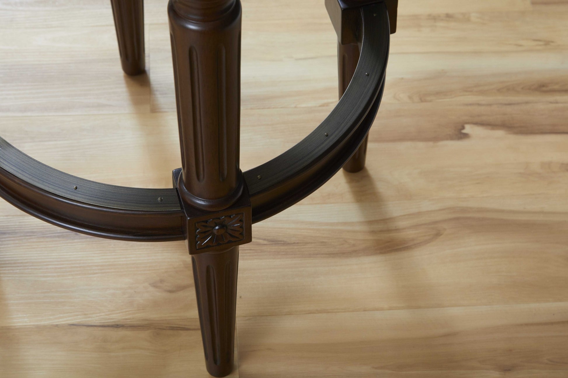 Brown Faux Leather & Solid Wood Backless Counter Height Swivel Bar Chair