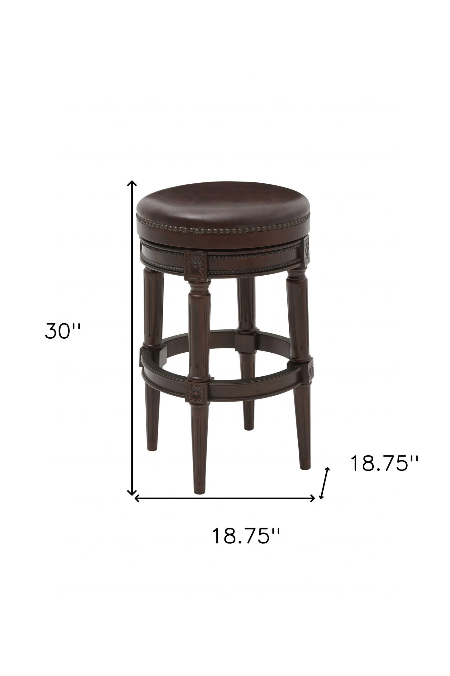 Brown Faux Leather & Solid Wood Backless Counter Height Swivel Bar Chair