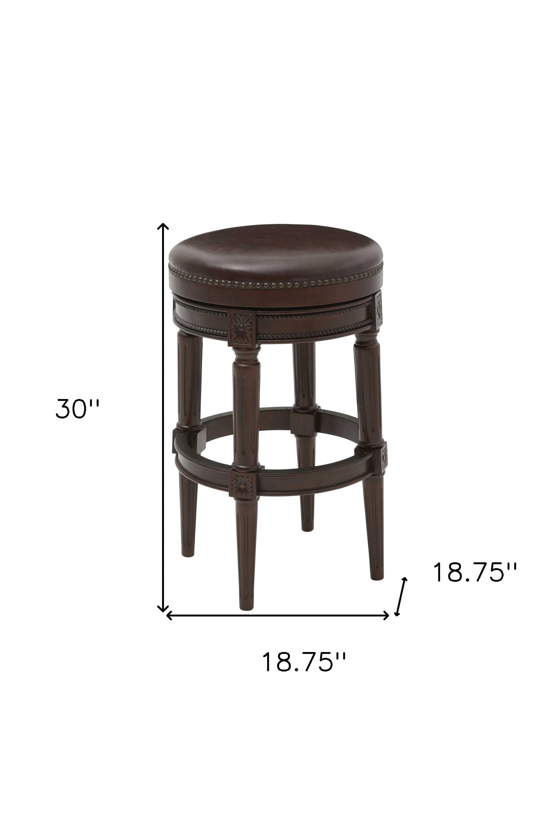 Brown Faux Leather & Solid Wood Backless Counter Height Swivel Bar Chair