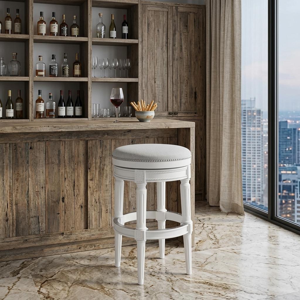 Gray Solid Wood Backless Bar Height Swivel Bar Chair