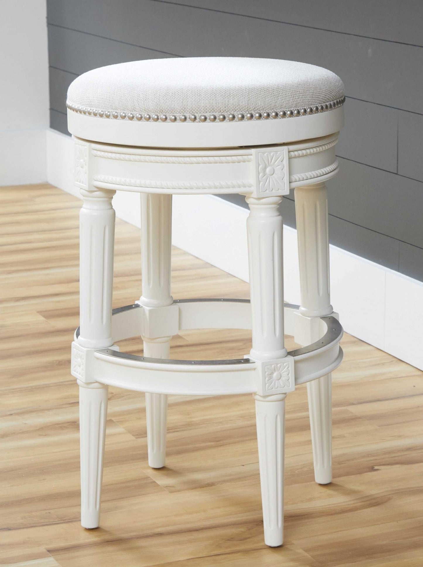 Gray Solid Wood Backless Bar Height Swivel Bar Chair