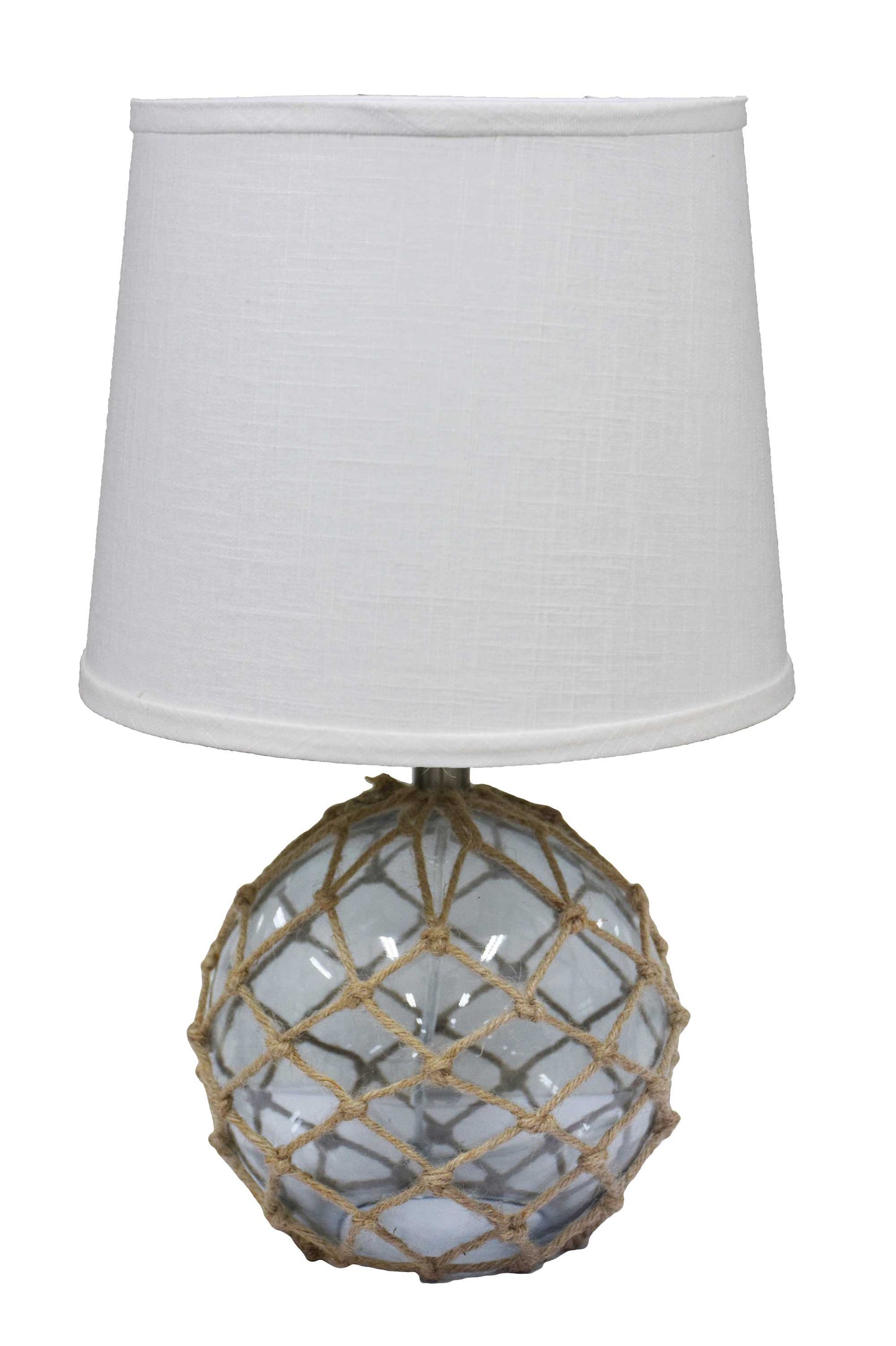 Clear Glass Bedside Table Lamp w/ White Tapered Shade