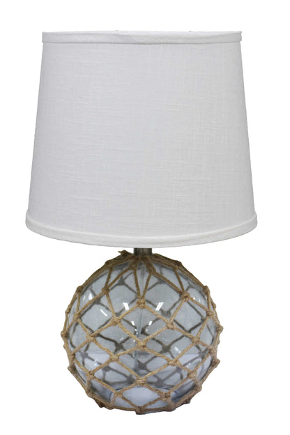 Clear Glass Bedside Table Lamp w/ White Tapered Shade