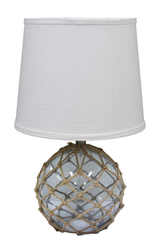 Clear Glass Bedside Table Lamp w/ White Tapered Shade