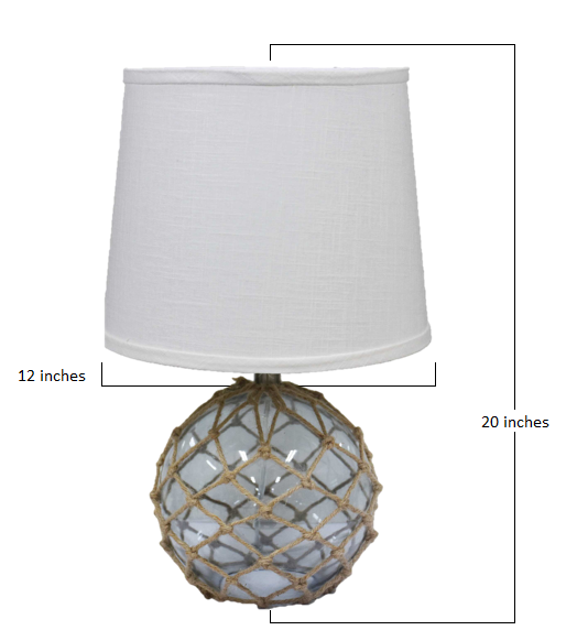 Clear Glass Bedside Table Lamp w/ White Tapered Shade
