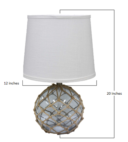 Clear Glass Bedside Table Lamp w/ White Tapered Shade
