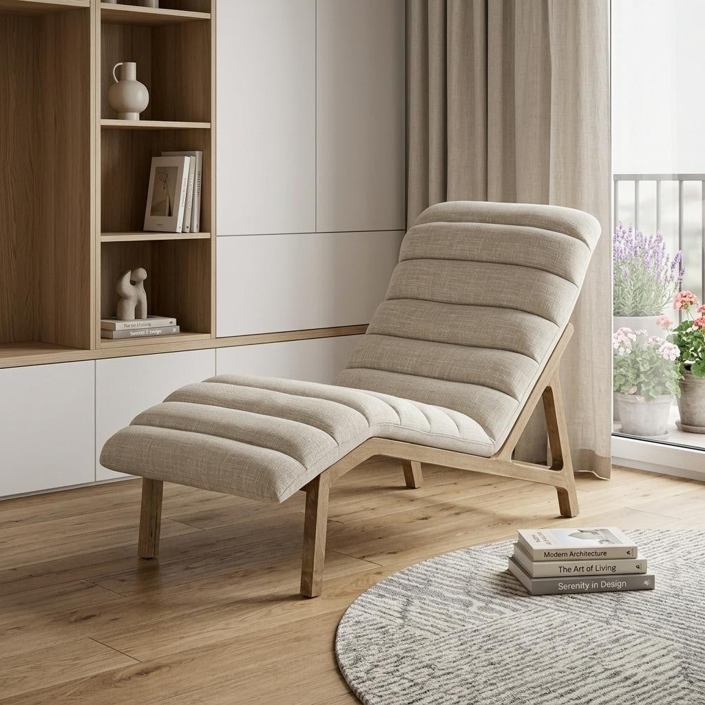 Cream & Brown Fabric Tufted Lounge Chair