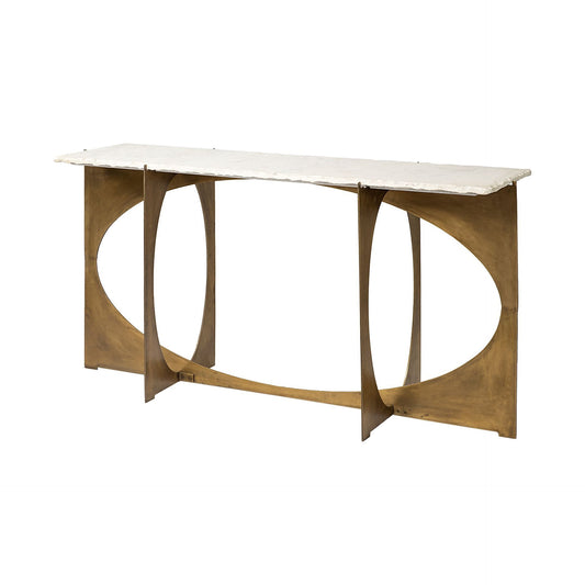 White & Gold Genuine Marble & Metal Console Table