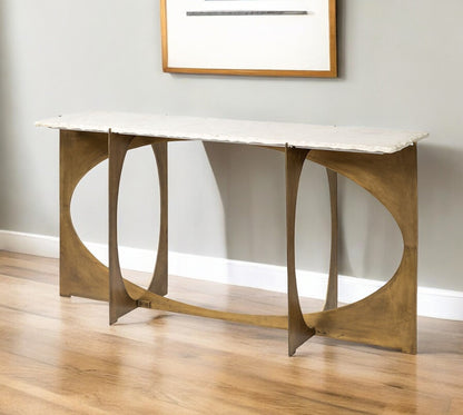 White & Gold Genuine Marble & Metal Console Table