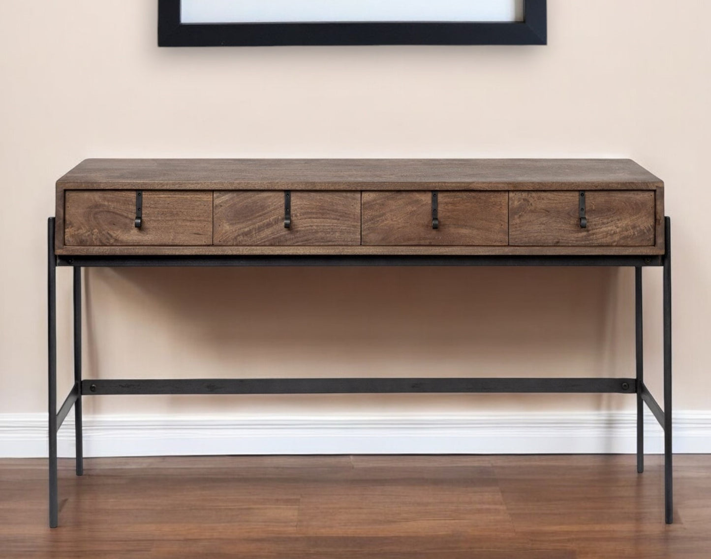 Brown/Black Solid Wood & Metal Console Table