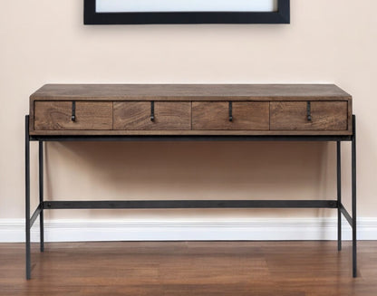 Brown/Black Solid Wood & Metal Console Table