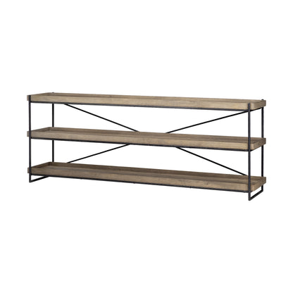 Light Brown & Black Solid Wood & Iron Console Table