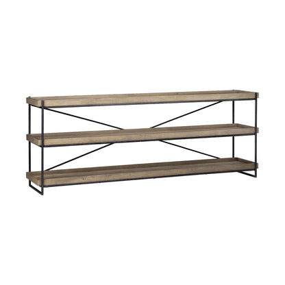 Light Brown & Black Solid Wood & Iron Console Table