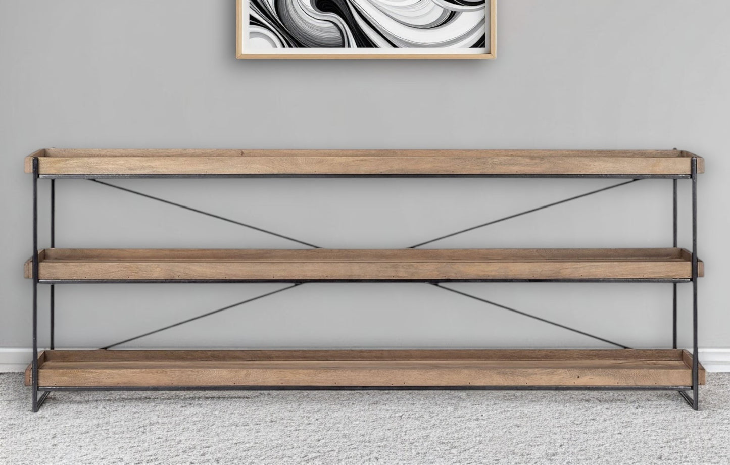 Light Brown & Black Solid Wood & Iron Console Table