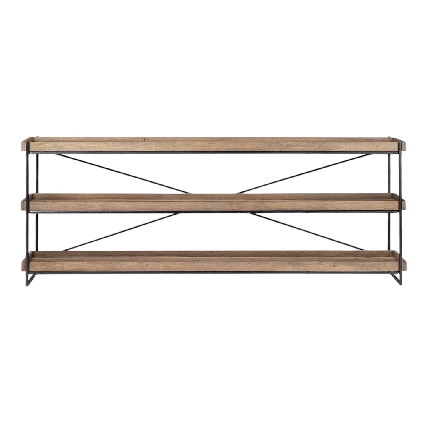 Light Brown & Black Solid Wood & Iron Console Table