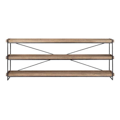 Light Brown & Black Solid Wood & Iron Console Table