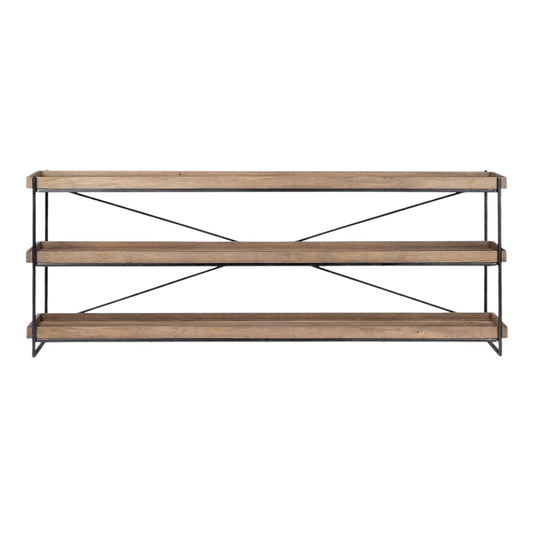 Light Brown & Black Solid Wood & Iron Console Table