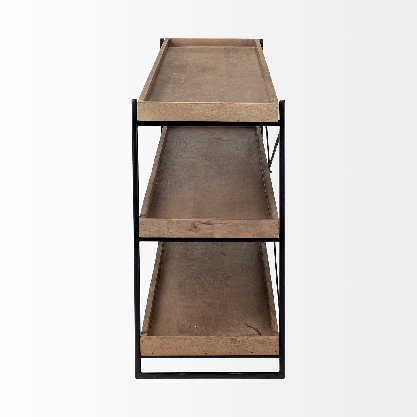 Light Brown & Black Solid Wood & Iron Console Table