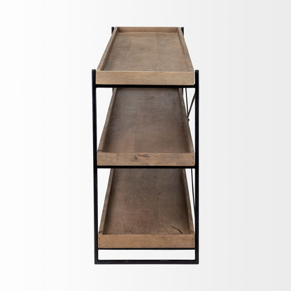 Light Brown & Black Solid Wood & Iron Console Table