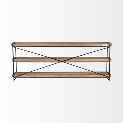 Light Brown & Black Solid Wood & Iron Console Table
