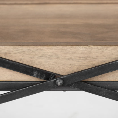 Light Brown & Black Solid Wood & Iron Console Table
