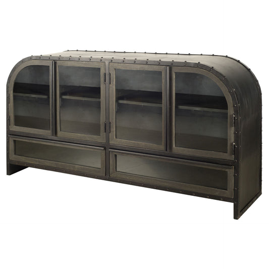 Dark Brown Iron 2 Drawer Sideboard w/ 4 Glass Doors