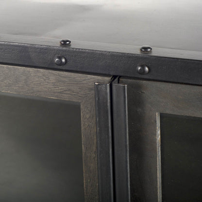 Dark Brown Iron 2 Drawer Sideboard w/ 4 Glass Doors