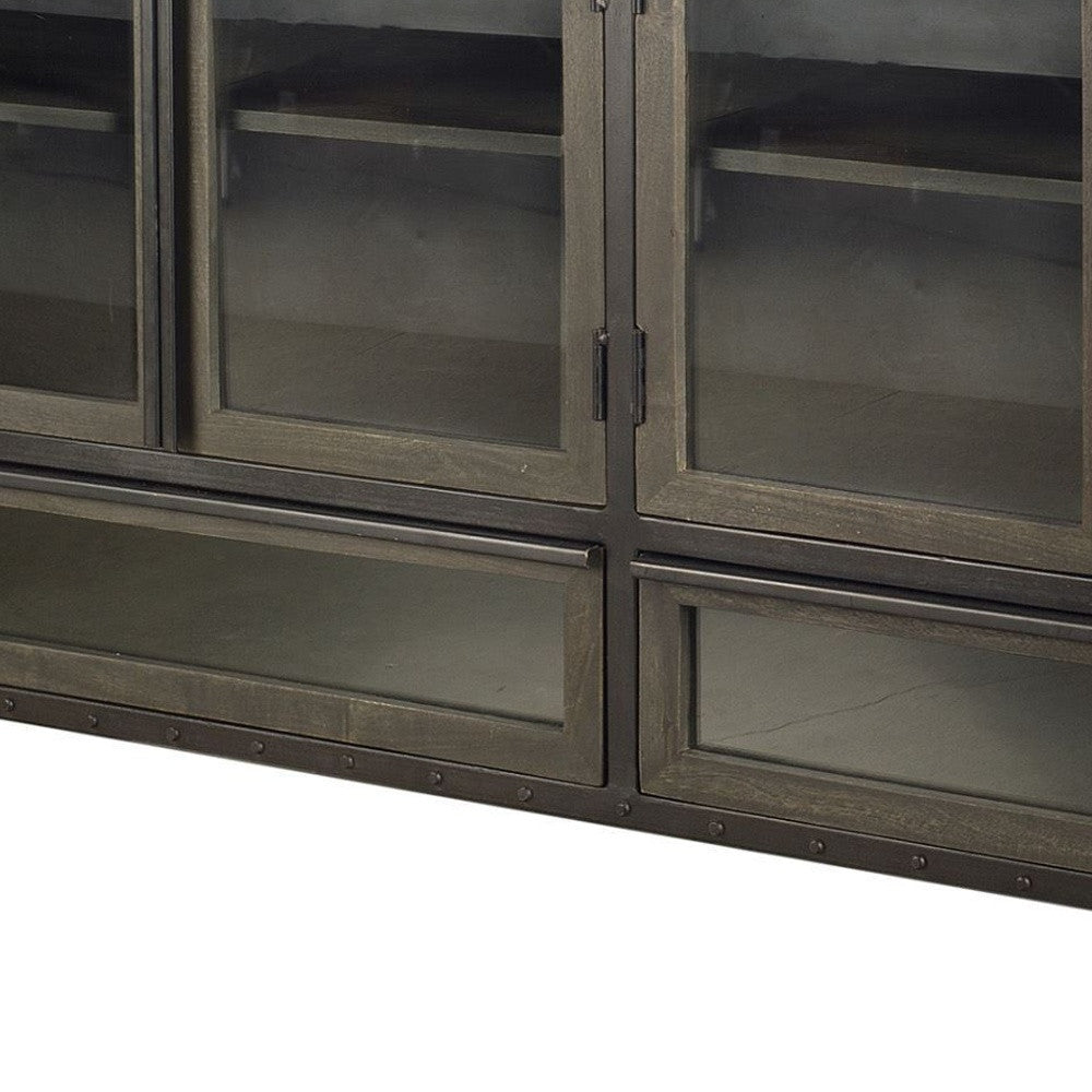 Dark Brown Iron 2 Drawer Sideboard w/ 4 Glass Doors