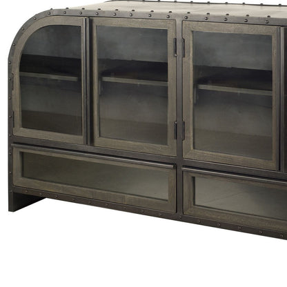 Dark Brown Iron 2 Drawer Sideboard w/ 4 Glass Doors