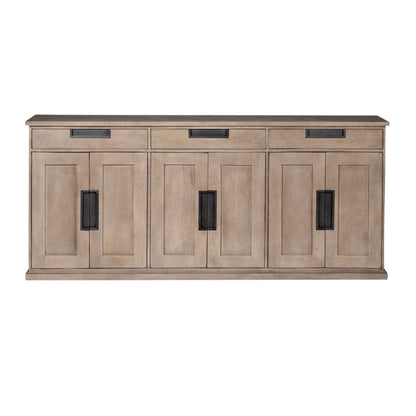 Brown Solid Wood 3 Drawer Sideboard w/ 6 Doors