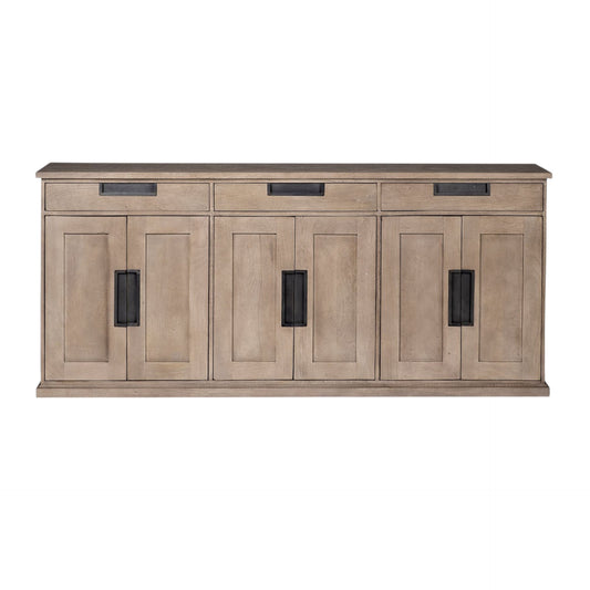Brown Solid Wood 3 Drawer Sideboard w/ 6 Doors
