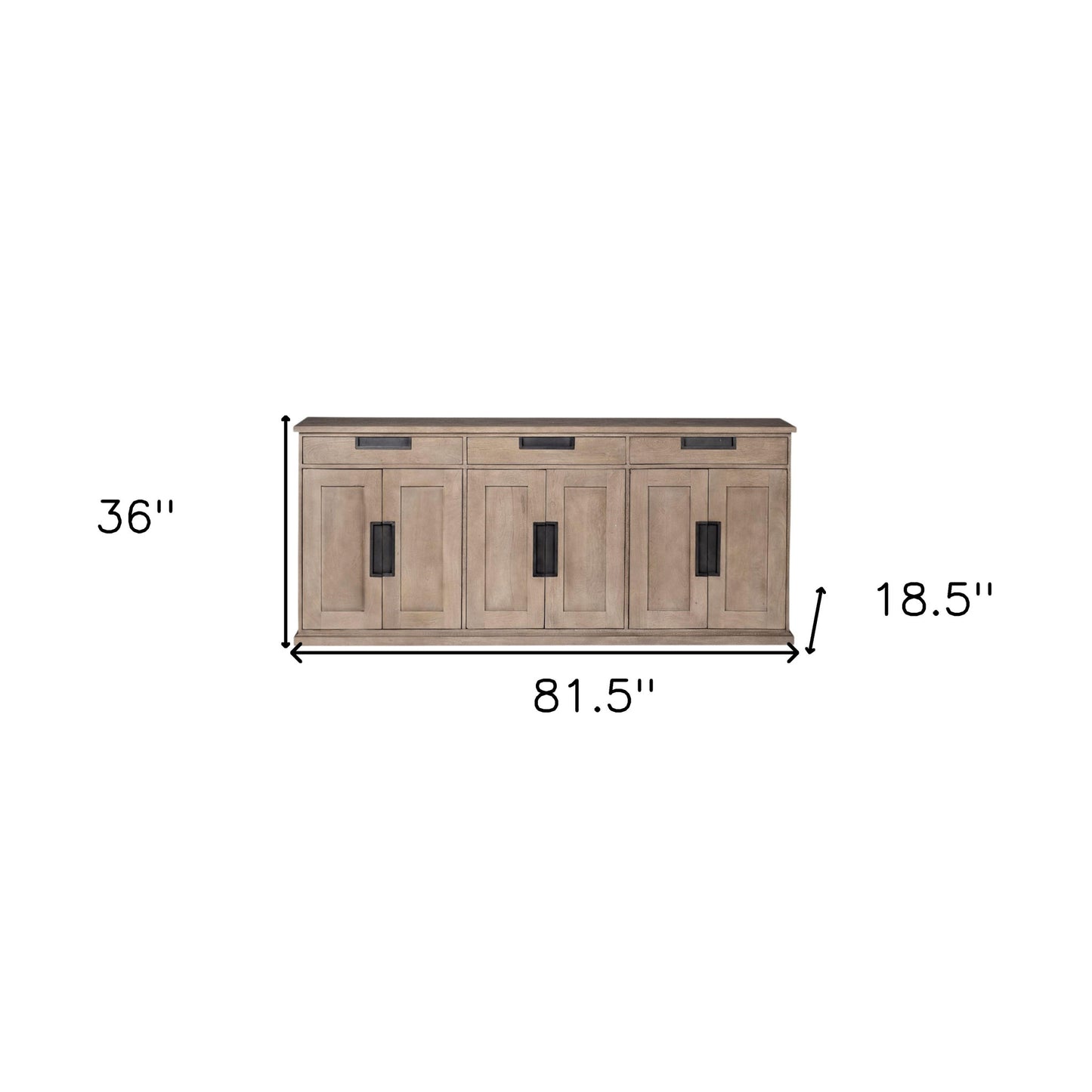 Brown Solid Wood 3 Drawer Sideboard w/ 6 Doors
