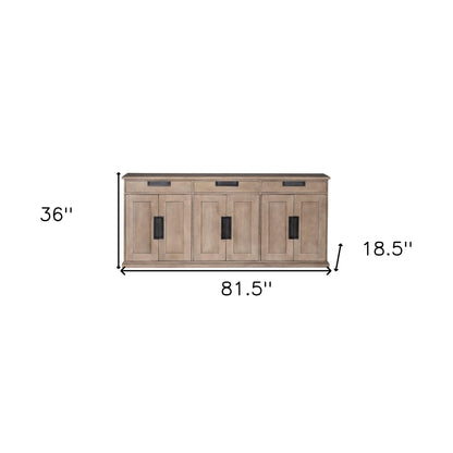 Brown Solid Wood 3 Drawer Sideboard w/ 6 Doors