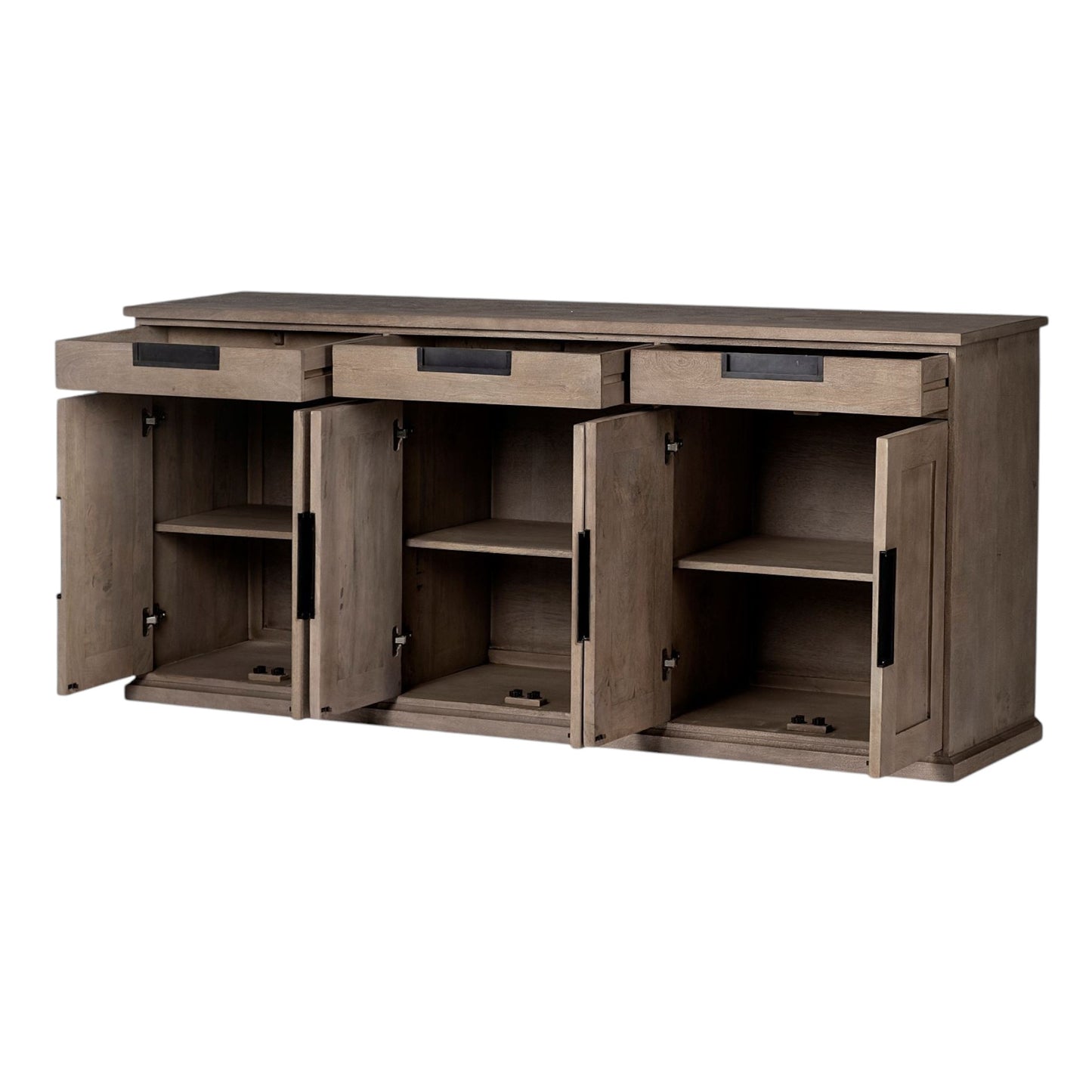 Brown Solid Wood 3 Drawer Sideboard w/ 6 Doors