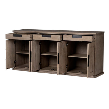 Brown Solid Wood 3 Drawer Sideboard w/ 6 Doors