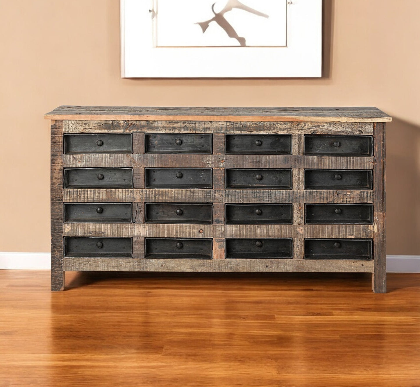 Brown & Black Solid Wood 16 Drawer Sideboard