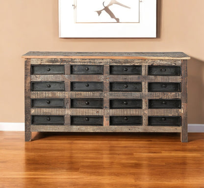 Brown & Black Solid Wood 16 Drawer Sideboard